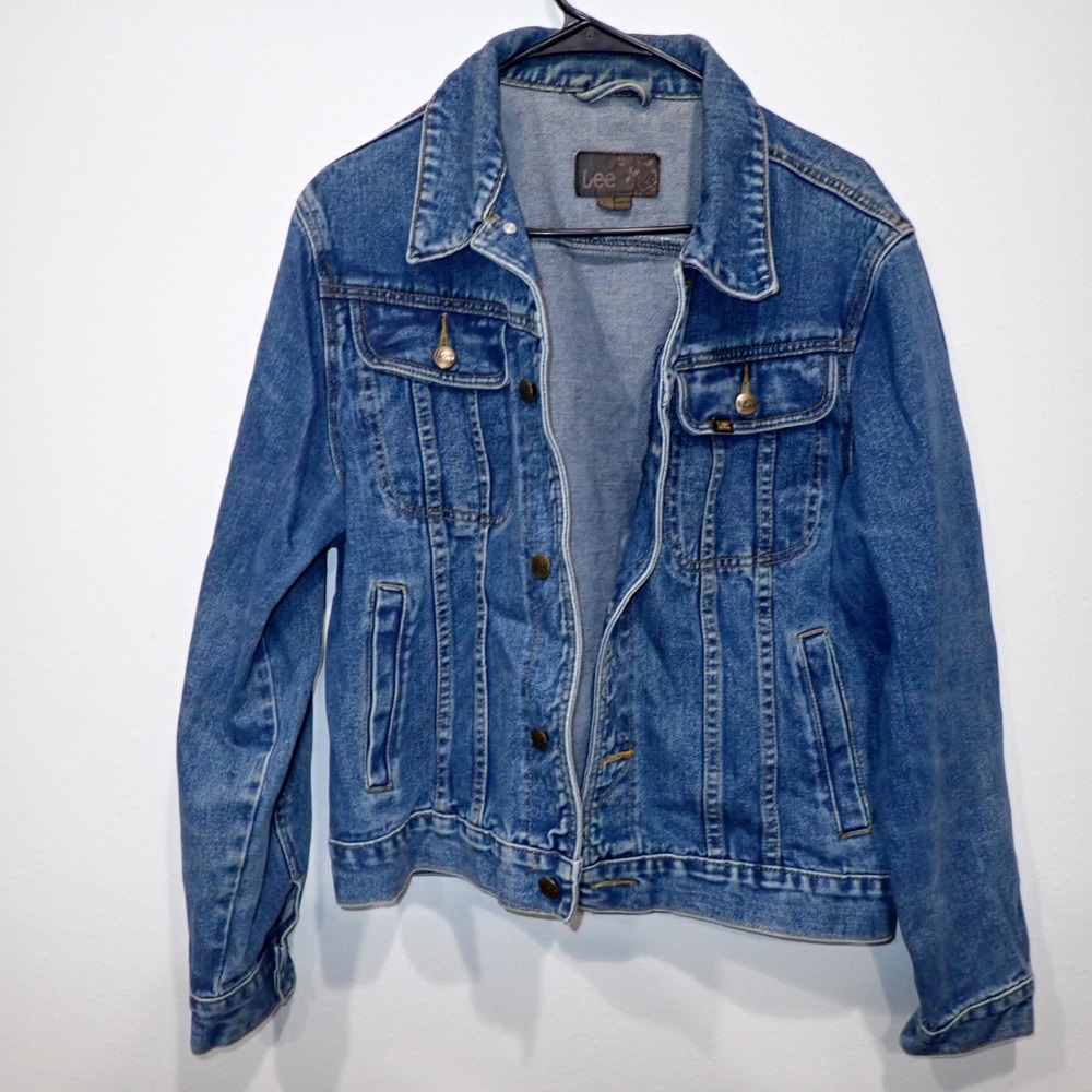 Lee Denim Trucker Jacket Medium Wash Blue Jean Button Up Coat Large